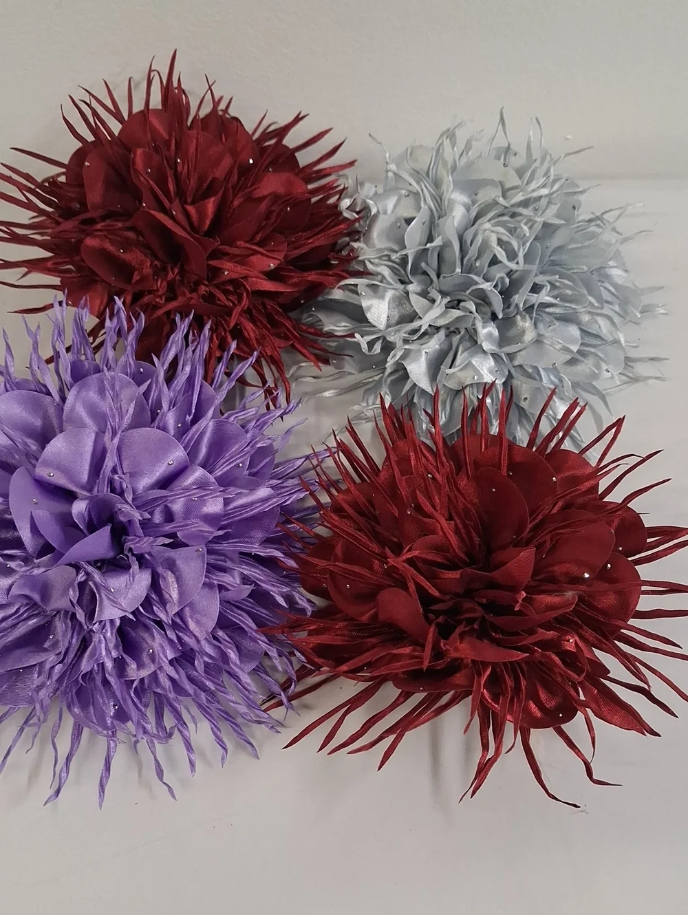 4 Dainty Spiky Fabric Flower Brooch Pin for Women